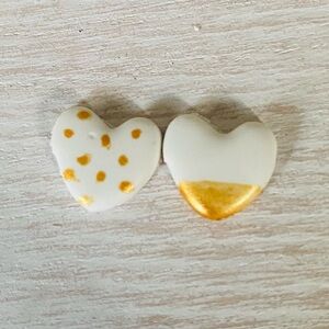 Handmade white and gold heart earrings